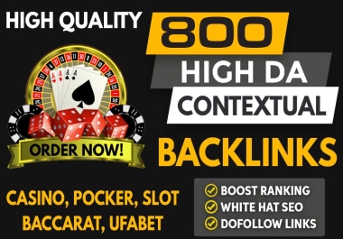 Rank on top 1st page 800 High quality SEO Dofollow Backlinks Casino,  poker,  slot/Judi/Gambling/Sport