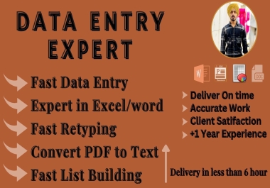 I will Do any type of data entry,  copy paste,  pdf to word