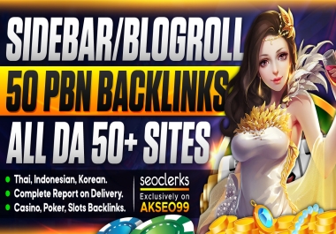 BIG OFFER 50 Permanent SIDEBAR Blog Roll/FOOTER DA50 to 70 Homepage Dofollow SEO backlinks