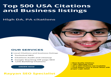500 USA Top and High Quality Local Citations and Business Listings