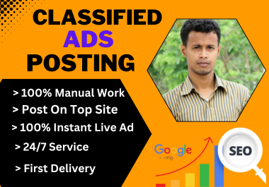I will 25 post classified ads on worldwide Top classified ad posting site