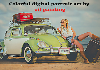 I will create colorful digital portrait art by oil painting your photos