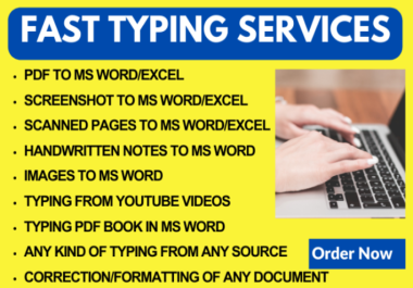 I will do a fast typing and formatting job,  retype pages,  pdf to word,  fast typist and data entry