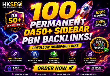 100 Permanent DA50+ Sidebar PBN Backlinks Dofollow Homepage Links - Safe & Google Friendly