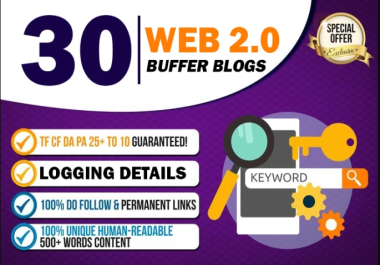 Get 30 High Authority Dofollow web 2.0 Backlinks for your website ranking