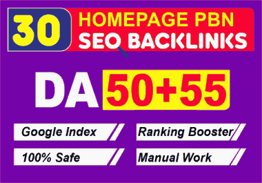 You will get 30 Homepage PBN Backlinks High Quality DA 40 to 50 Plus