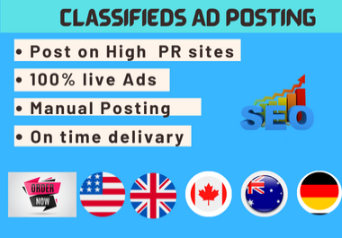 I will post 100 ads on top ad posting sites for google top ranking