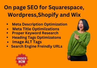 On page SEO for Squarespace, Shopify,  Wix and Wordpress Website