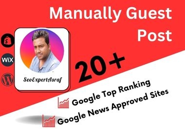 write and publish 20 hi da guest posts,  dofollow guest post,  guest posting for Google Top Ranking