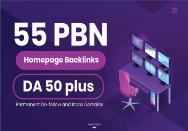 55 PBN backlinks,  homepage backlinks da50 plus,  permanent,  dofollow,  index domain