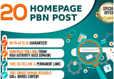 20 PBN homepage powerful unique permanent post