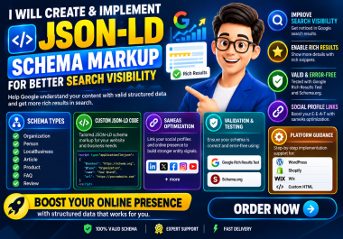 I will create and implement schema markup,  structured data,  and JSON-LD for your website