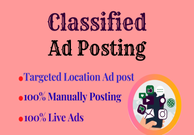 I will manual post your ad on 100 high DA PA ad posting sites