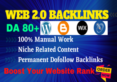 50 Dofollow Web2.0 Backlinks Manually DA 70 To 100 With Niche Related Articles