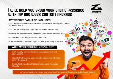 I will help you grow your online presence with my one week content package