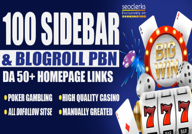 Get 100 Sidebar & Blogroll PBN DA 50 Plus Homepage Links