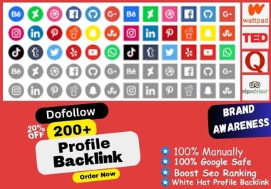 I Will DA up 50 to 90+ Profile Backlink - Total 100 Dofollow Social Media Profile Creation