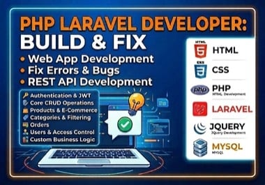 I Will Build PHP Laravel Web Applications and Fix Bugs & Errors