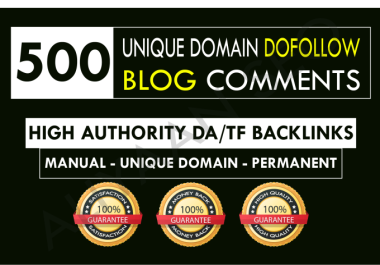 I will provide 500 Manual Dofollow BLOG Comment High DA PA backlink low spam score
