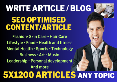 Write 5 x 1200 words SEO content and Article,  well researched Writing