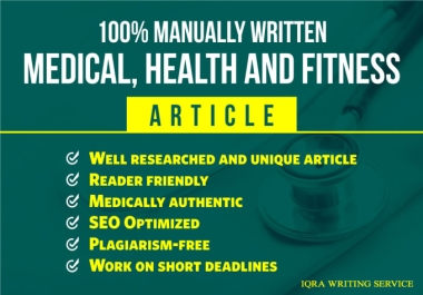 I will do unique health and fitness article writing in 24 hours