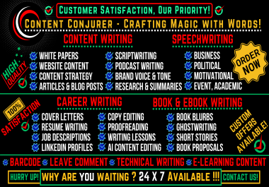 I will write book proposals,  book blurbs,  white papers,  job descriptions,  speechwriting,  resume