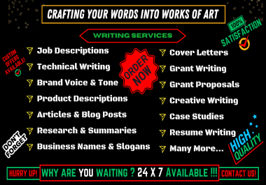 High-Quality Writing - Resume,  articles,  business name,  slogans,  Essays,  Stories & More