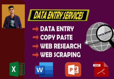 I will do data entry,  web scraping,  excel,  typing,  copy paste work / 3 Hour of Data Entry work