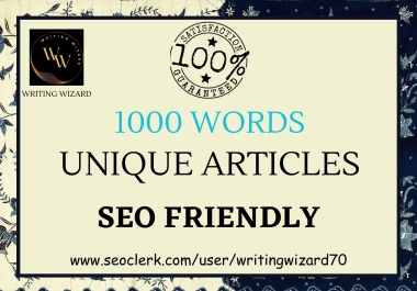 1000 words SEO optimized Article Writing,  Content Writing for your website/blog