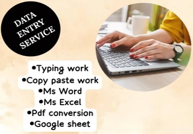 I Will Do Any Type Of Data entry,  Typing And Copy paste Work
