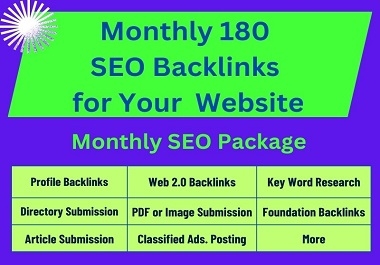 I will do Monthly 180 Manual SEO Link Building for your website