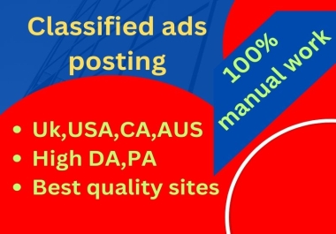 I Will do 100 classified Ads Post best quality sites