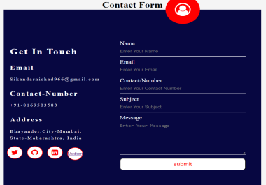 Contact us Form Responsive Page in Web Development
