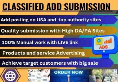 I will submit 50+ manual add posting on USA and high authority sites.