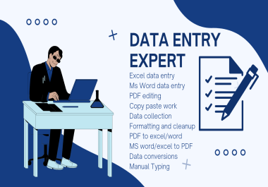 I will be your virtual assistant for data entry,  Excel work,  Copy paste work