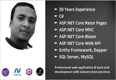 I will build ASP. NET Core app with MVC,  Razor Pages,  Web API,  C-Sharp,  EF,  MSSQL