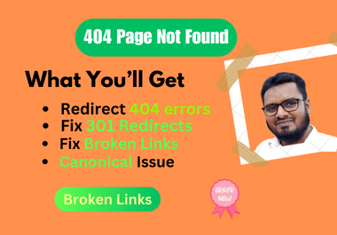 I will fix 404 errors,  broken links,  canonical tag,  robot txt,  and XML sitemap issues