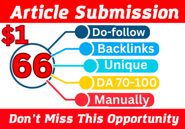 Manually Build 66 Article Submission Backlinks for increases website ranking