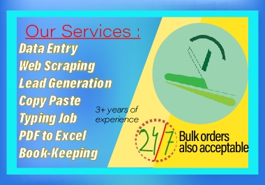 Do professional data entry,  web scraping,  B2B lead generation,  PDF to Excel conversion