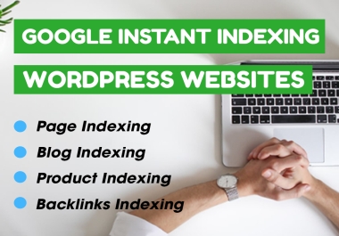 You will get Instant Index Setup WordPress Site / Product Indexing / Blog page Indexing