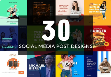 You will get 30 unique social media posts designs,  Instagram posts etc.