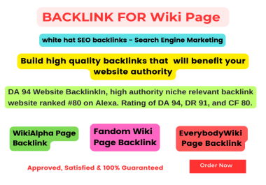 Create 3 white hat SEO Backlinks on 3 Wiki Page of your Website