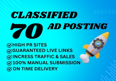 I will manually provide 70 classified ad posting in top classified sites