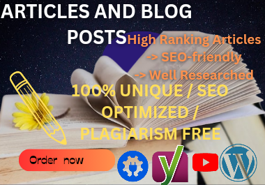 I will write high quality SEO articles,  blog posts and content writing