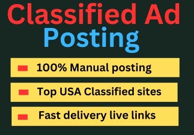 i will create 30 seo classified ads on top classified ad posting websites