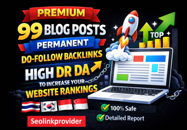 Premium 99 Blog Posts Permanent Do-Follow Backlinks High DR DA To Increase Your Website Rankings