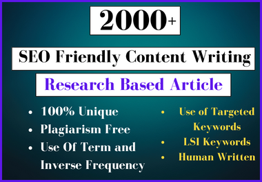 I Will Provide 2000 Words SEO Friendly Article and Content Writing