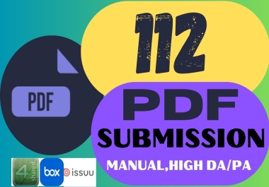 I will do 112 PDF submission manually on high DA, PA and less SS documents sharing websites