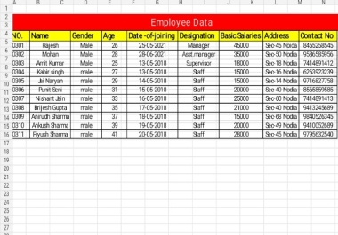 we create data on ms office at sort time