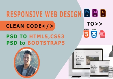 I will Convert PSD to HTML,  XD to HTML,  FIGMA to HTML with tailwind CSS 01 Responsive Page 3 section